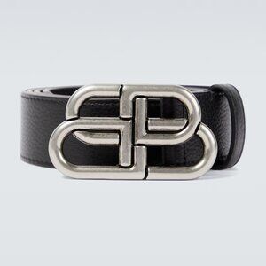 Balenciaga Black Leather Belt with Iconic BB Logo Buckle